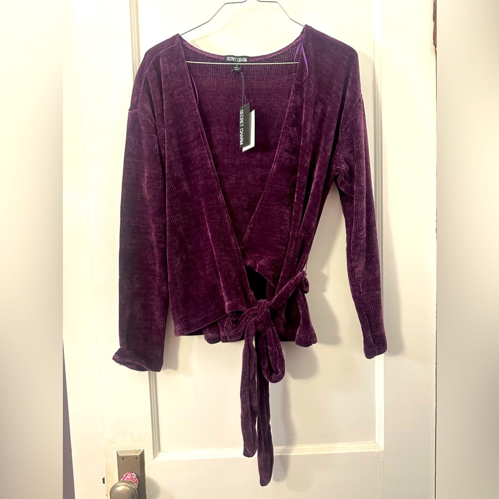 Eggplant colored. Velvet tie blouse. Size medium